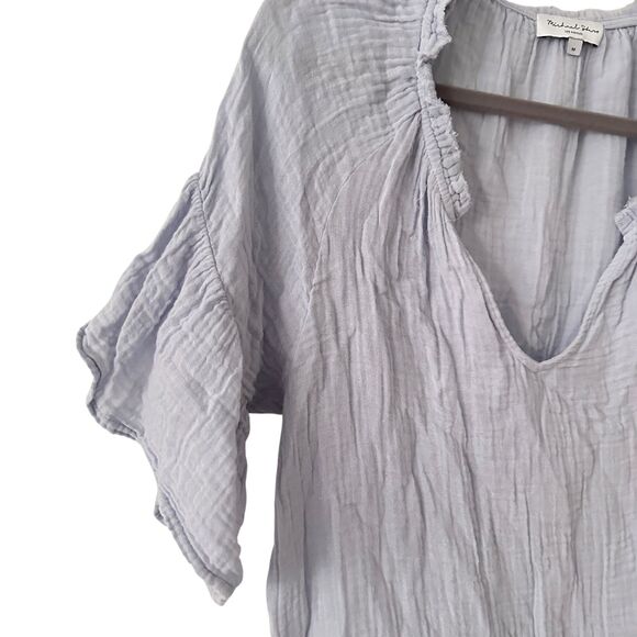 Michael Stars Light Purple Gauze V-Neck Short Sleeve Raw Hem Blouse M - Picture 6 of 7